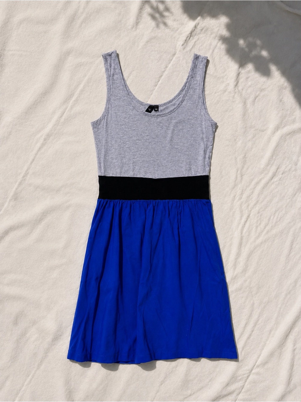 Saks Fifth Avenue Gray, Black & Royal Blue Sleeveless Mini Dress - Colorblock